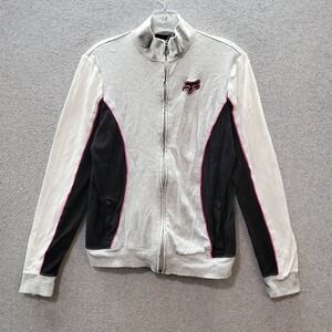 Fox Women Sweater Medium Gray Colorblock‎ Full Zip Mock Neck Embroidered Riders